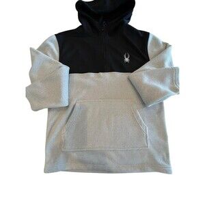 SPYDER ProWeb SPFFD093-275 1/4 Zip Hoodie Mens Sz Large Oatmeal Black knit